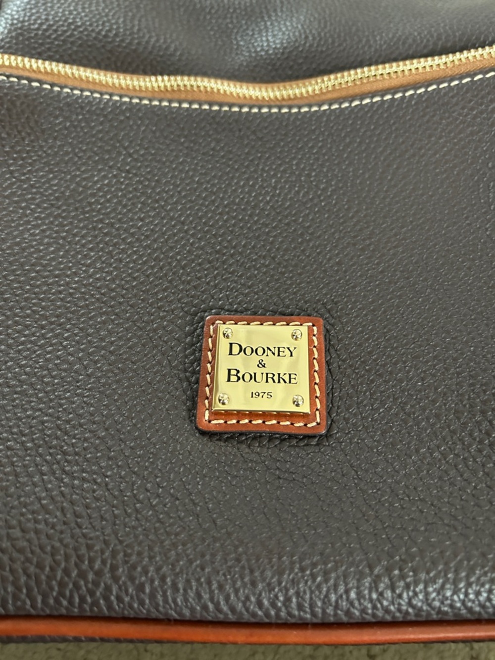 Dooney & Bourke Dark Brown Pebbled Leather Crossbody Messenger with Tan Trim - Picture 9 of 9